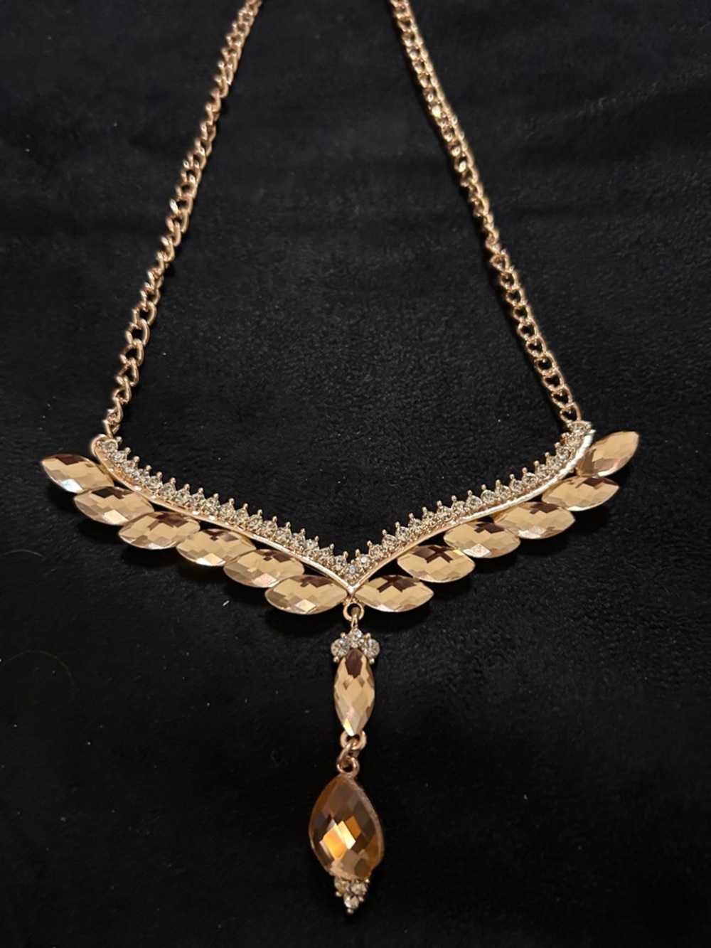 Goldtone Crystal Teardrop Statement Necklace